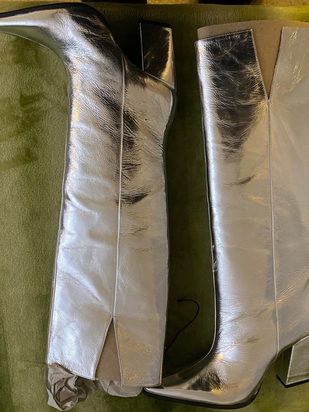 Silver Knee-High Block Heel Boots - Women